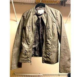 EUC M Gray Taupe Target Faux Leather Bomber Xhilaration Jacket Medium Target